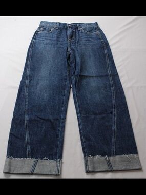 pistola Wide-Leg Cuffed Jeans in Dark Blue Denim